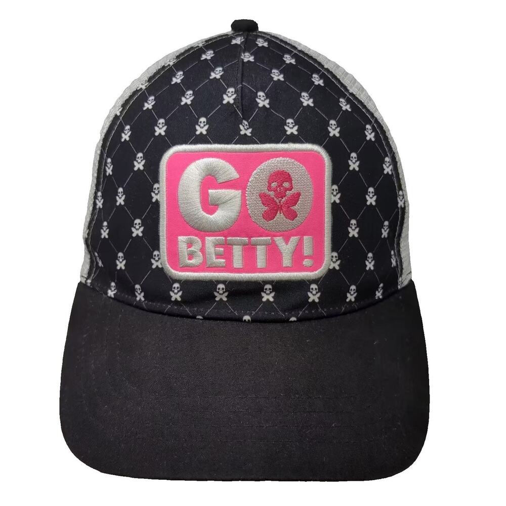 Boco Gear Trucker Hat Black One Size Mesh Snapback Go Betty Skull Pattern OSFA
